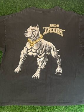 Vintage Y2K 00s Biker Streetwear Rude Dogs Pitbull T-Shirt Black Mens 2XL